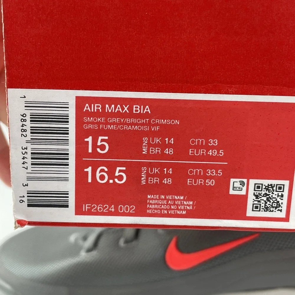 Nike Air Max Bia Running Shoes Mens Size 15 Smoke Grey/Bright Crimson IF2624-002